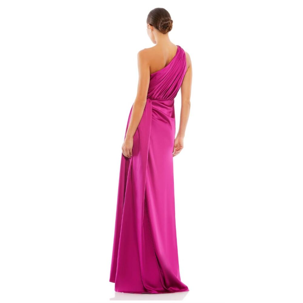 NWT Mac Duggal GATHERED ONE SHOULDER SATIN FAUX WRAP GOWN, Berry,‎ Sz 12, #26654 - Picture 4 of 8